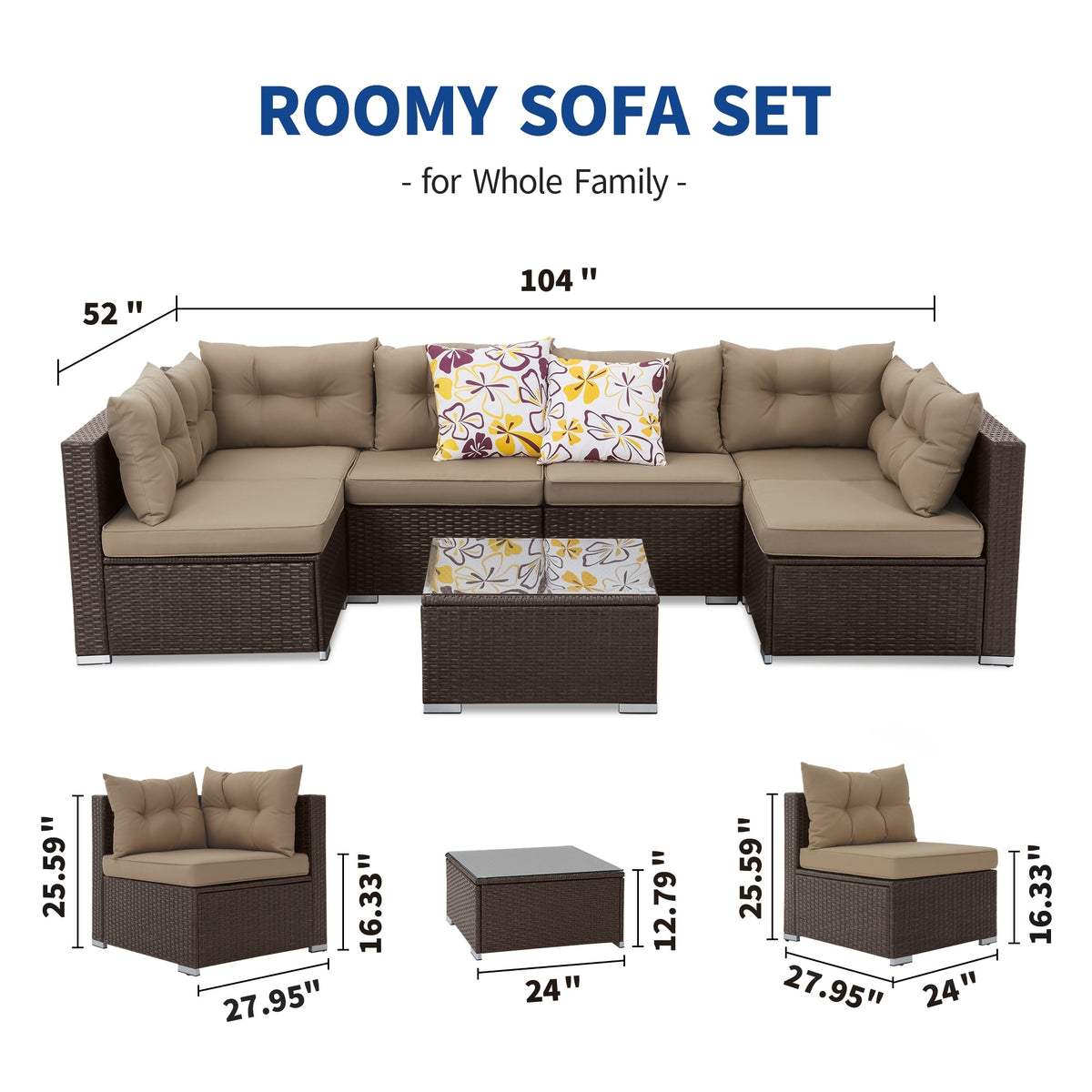 7 Pieces Wicker Rattan Patio Furniture Set Brown X689639