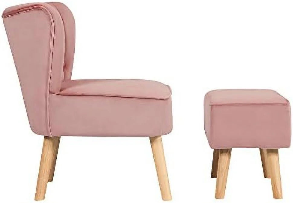 Velvet Armless Slipper Chair with Ottoman M1741