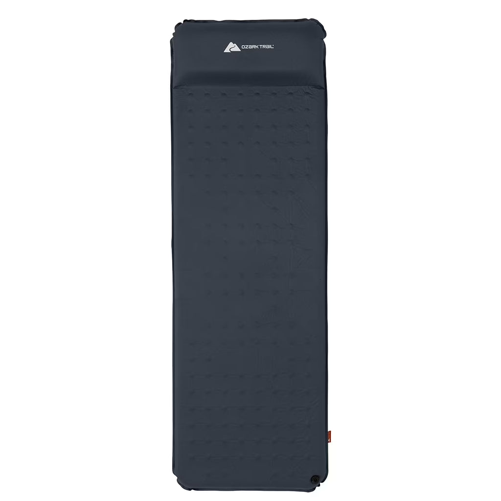Self-Inflating Camp Pad with Pillow, Grey, 78" L x 25" W x 2" H N6411