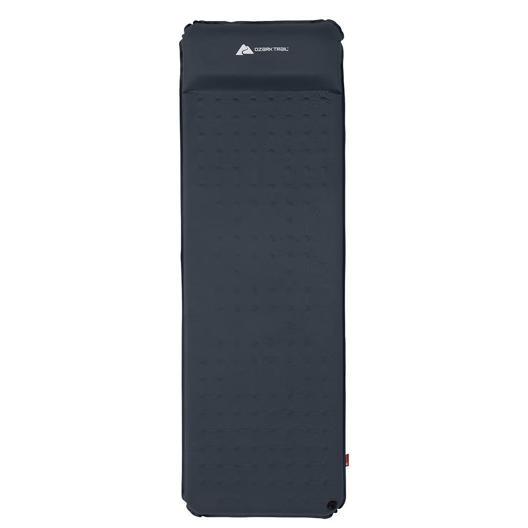 Self-Inflating Camp Pad with Pillow, Grey, 78" L x 25" W x 2" H N6411