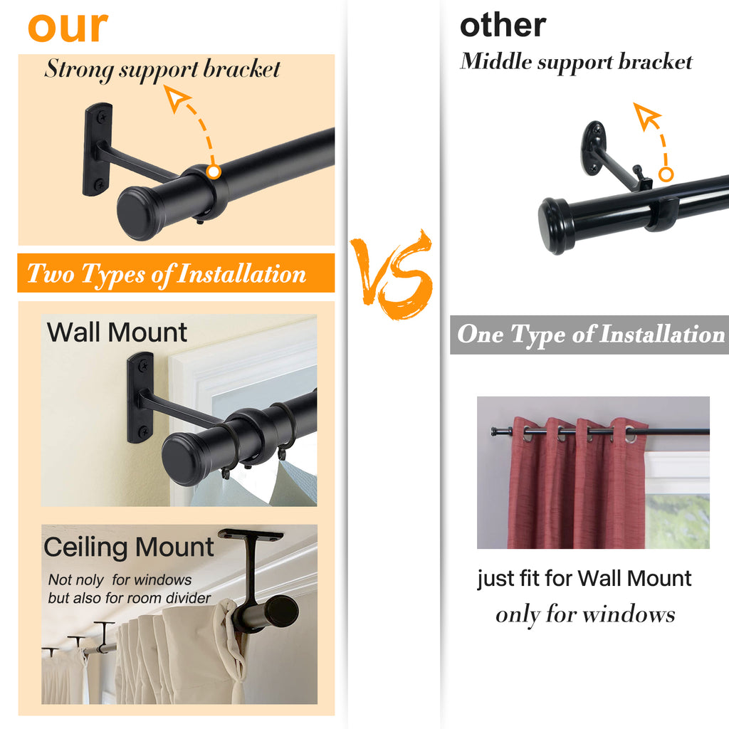 Black Adjustable Industrial Curtain Rod P1321