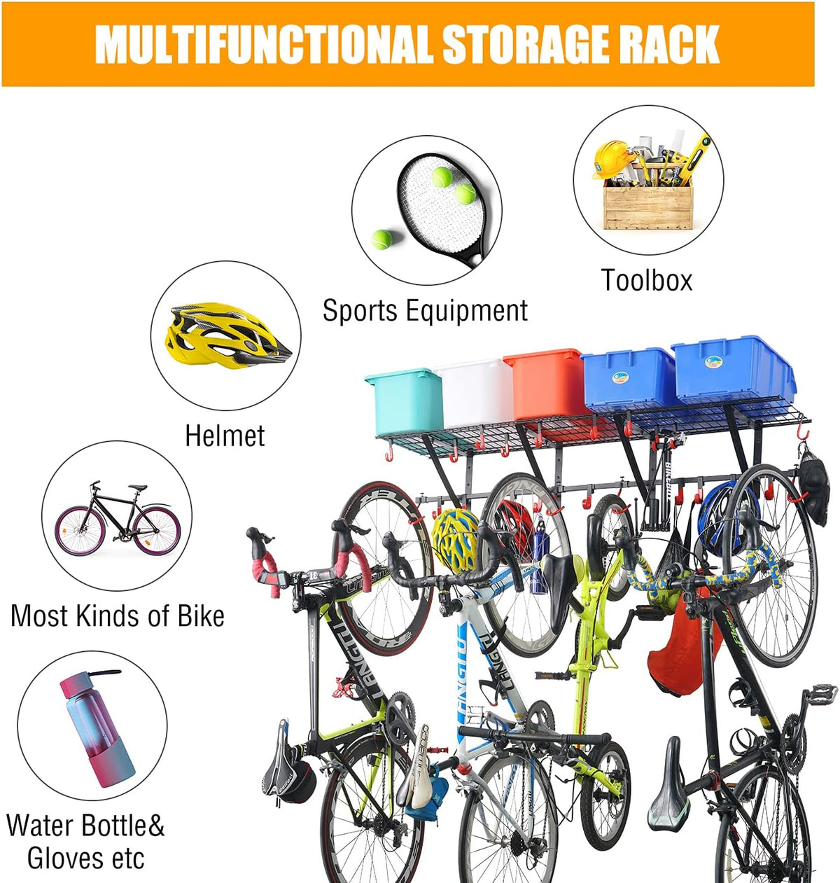 2-Pack Powder Coated Steel Garage Wall Shelving with Bike Hooks N66171