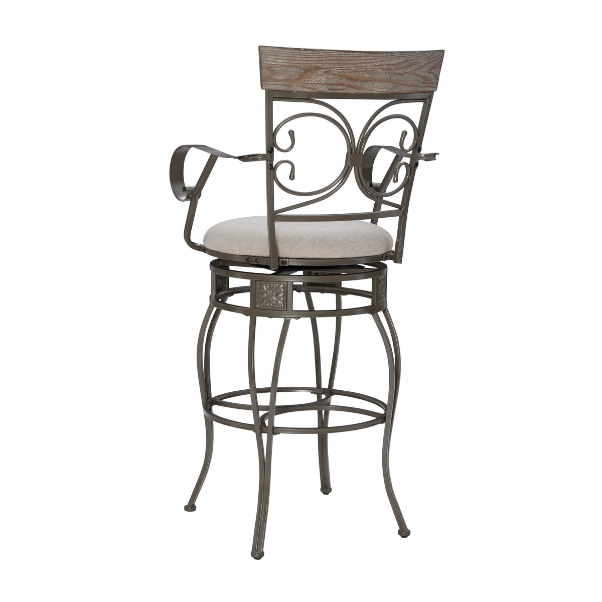 25" Metal Swivel Counter Stool with Arms, Gray Wash/Silver G777991