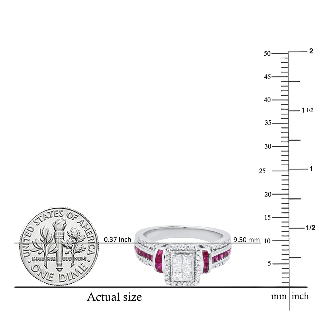 Princess Ruby and White Diamond Engagement Ring in 925 Sterling Silver I9383