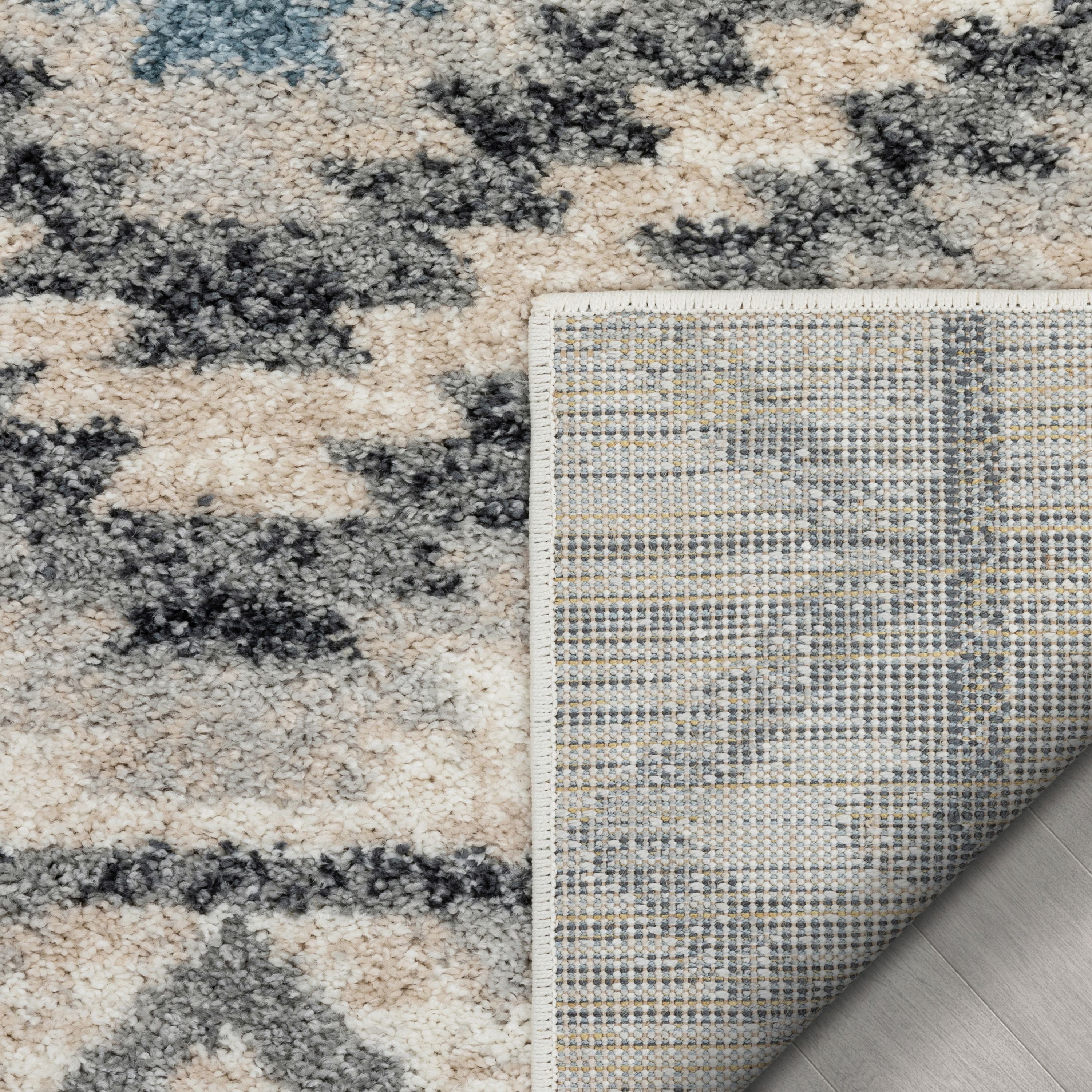 Blue Tribal Geometric Distressed Area Rug Z8214
