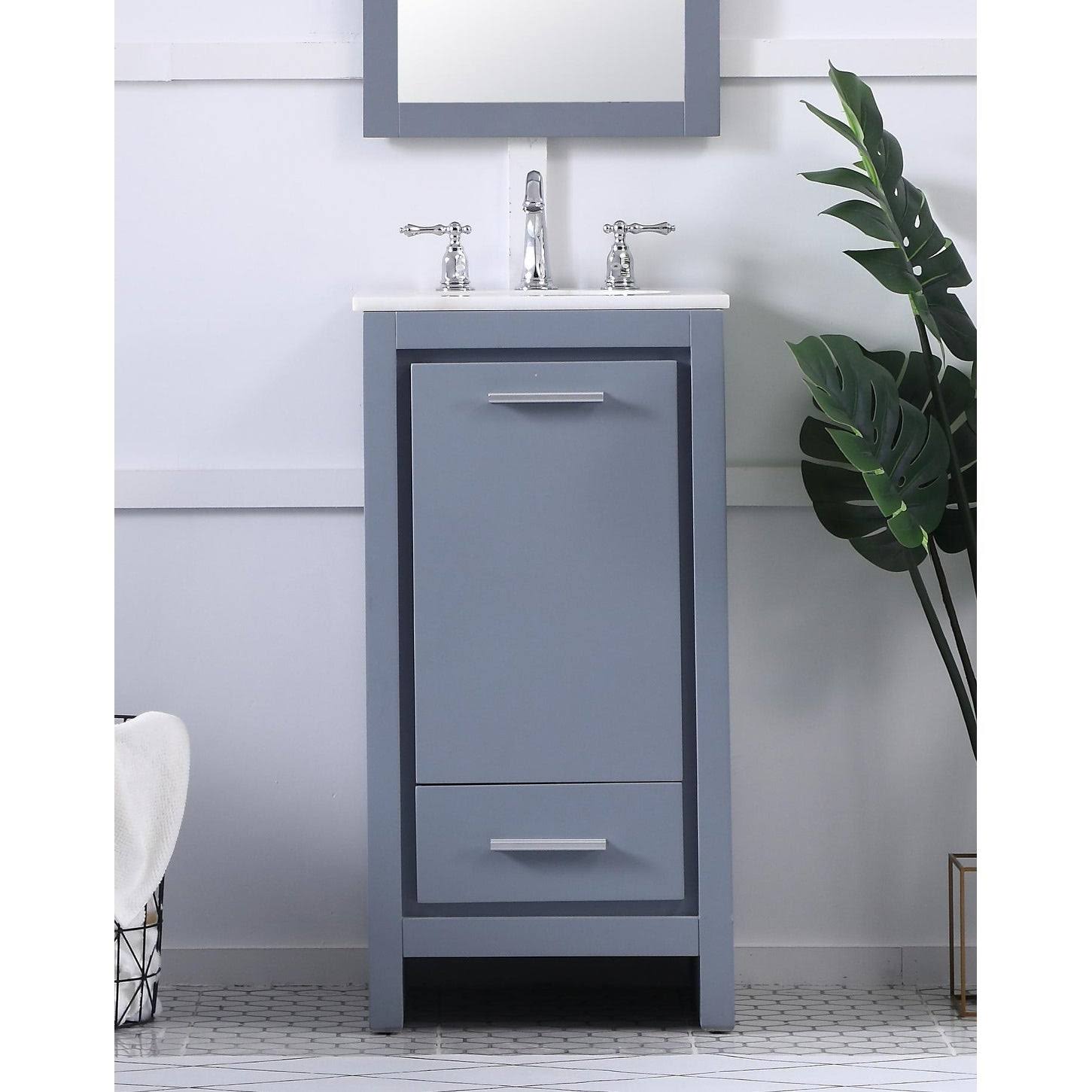 White 18 inch Bathroom Vanity Cabinet Set with Marble Top I710