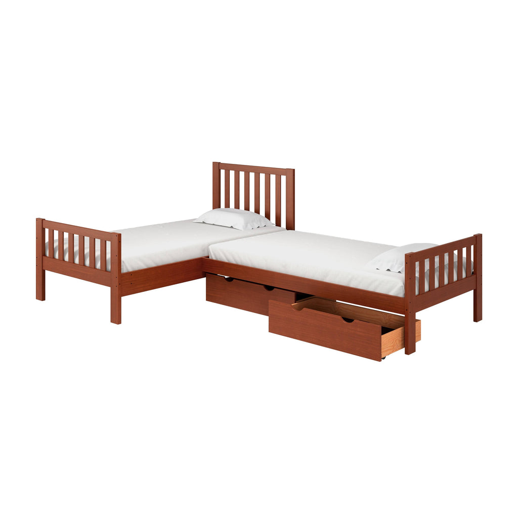 White Twin Wood Corner Bed Set L269823
