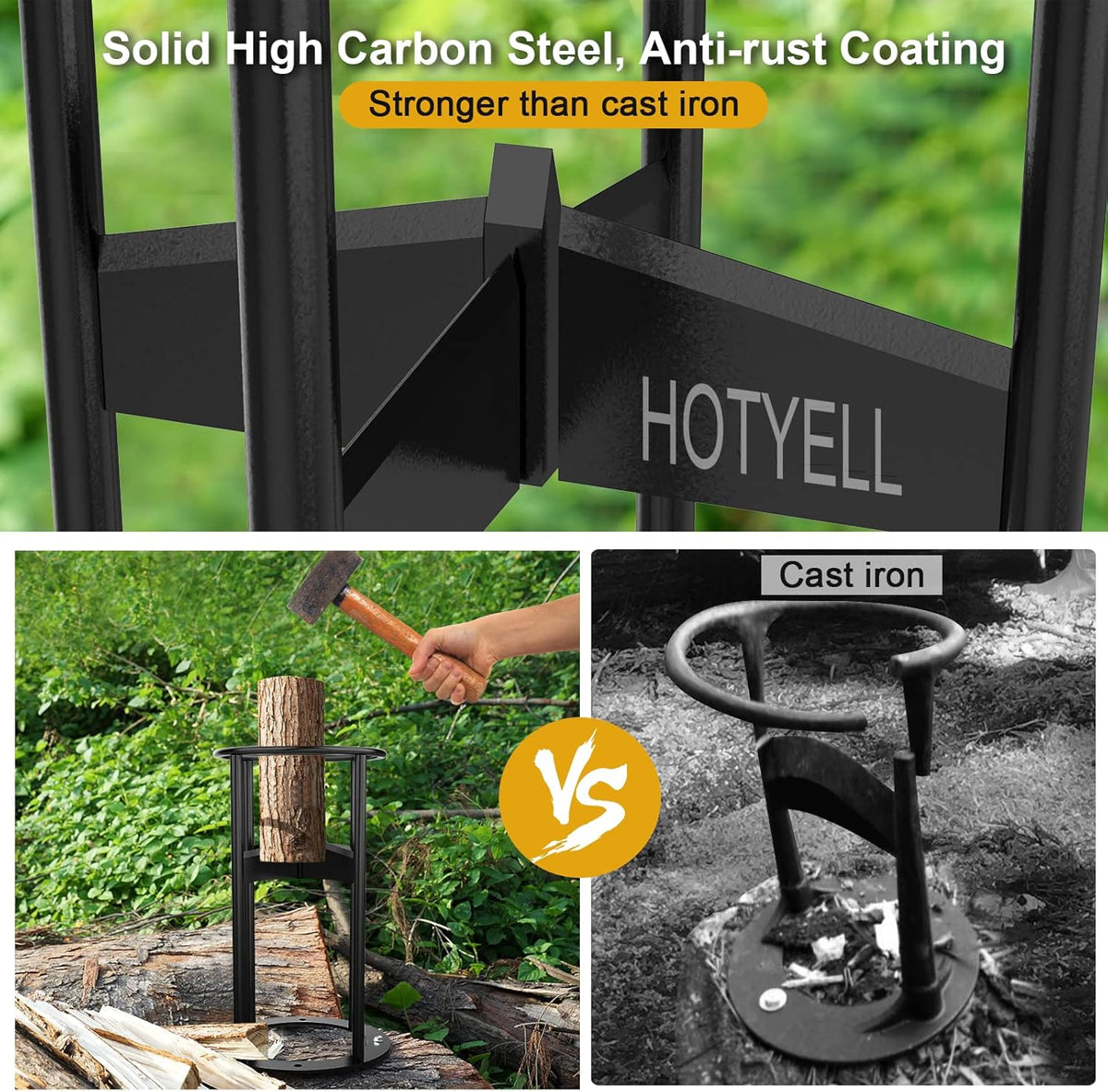 High Carbon Steel Manual Log Splitting Wedge Tool with Canvas Firewood Carrier K45050