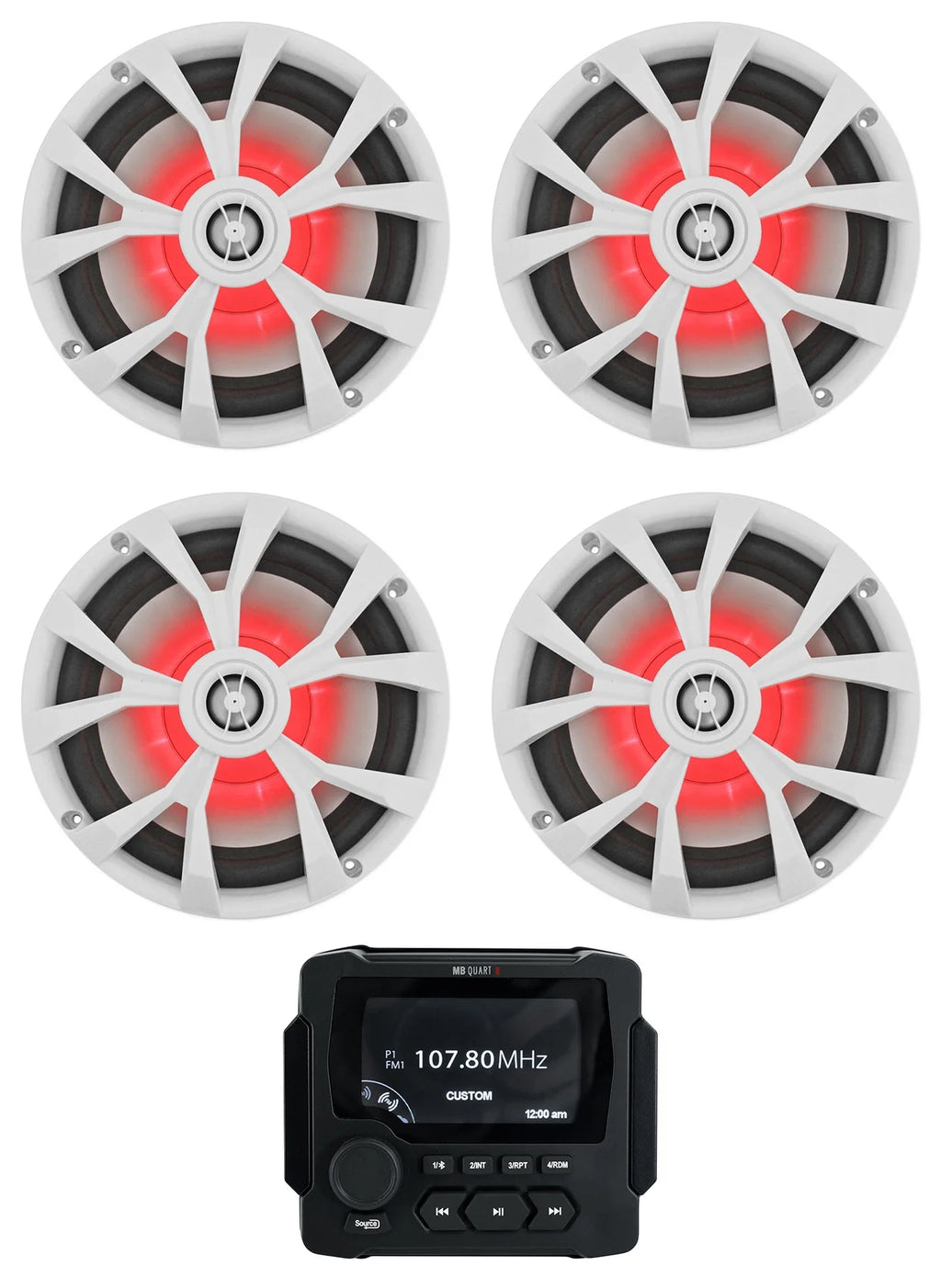 Marine Receiver with Bluetooth and 4 8" White LED Speakers V6826
