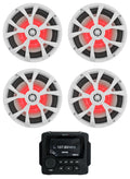 Marine Receiver with Bluetooth and 4 8" White LED Speakers V6826