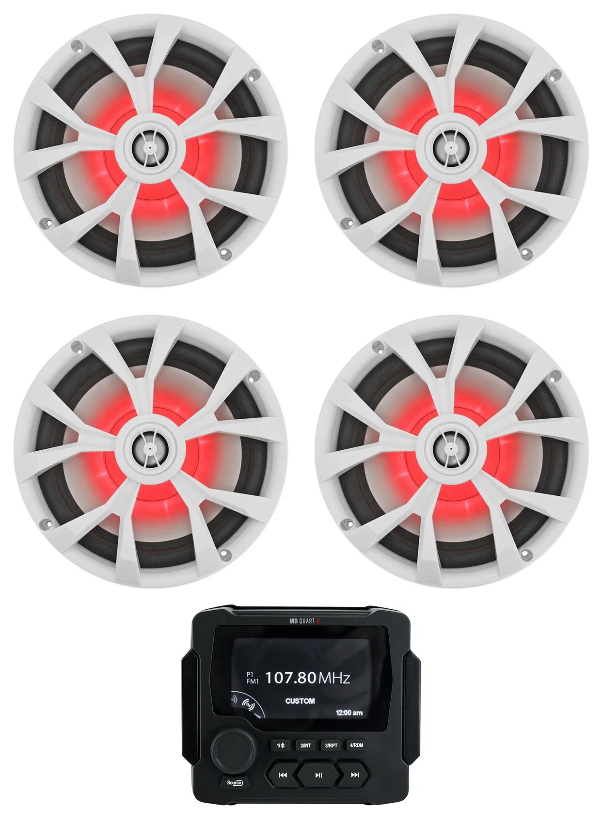 Marine Receiver with Bluetooth and 4 8" White LED Speakers V6826