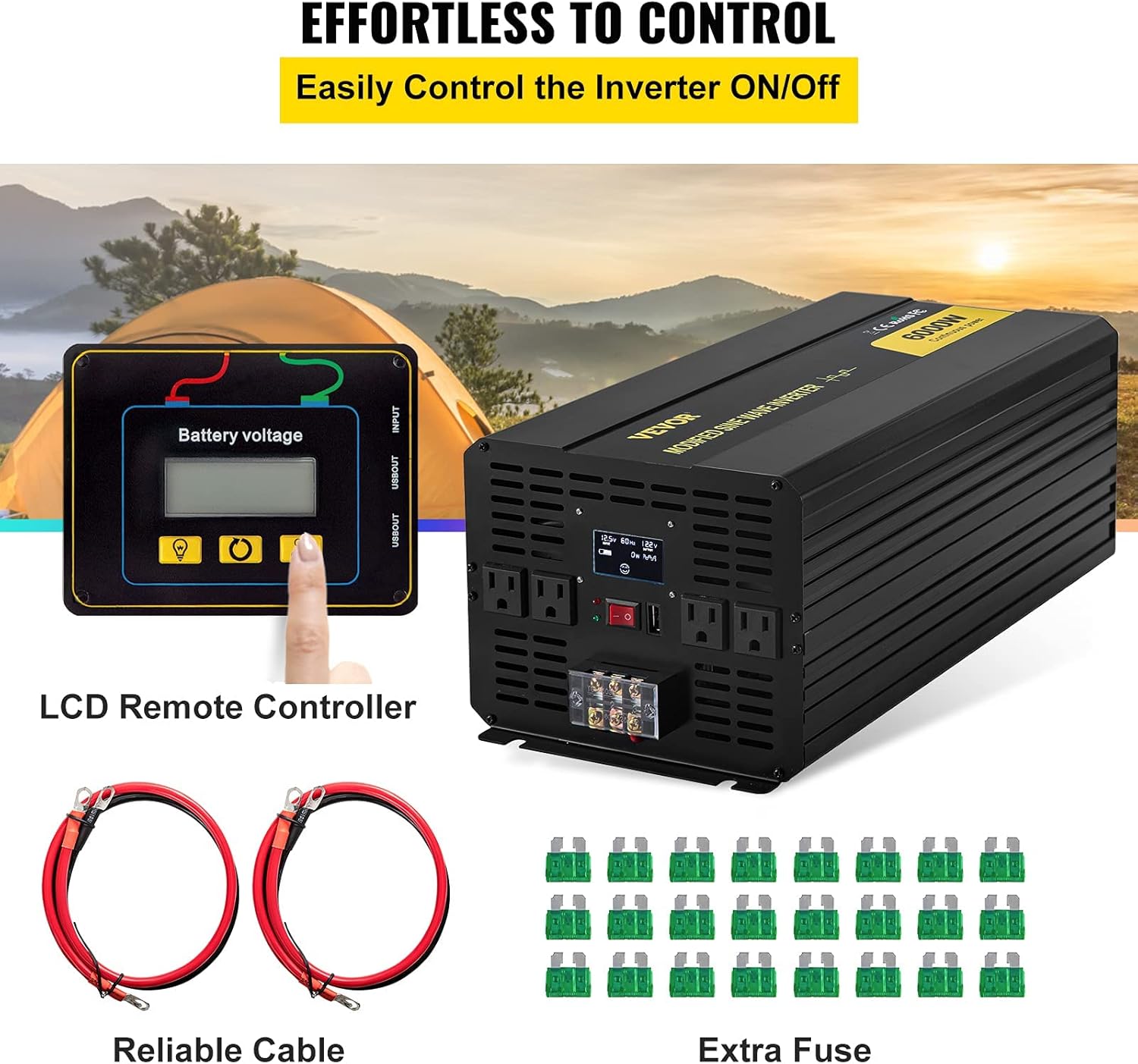 6000W Modified Sine Wave Power Inverter with LCD Display B7118