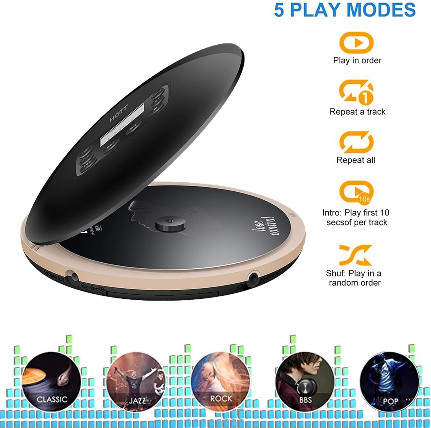Black Rechargeable Portable CD Player Pack of 2 Q20224