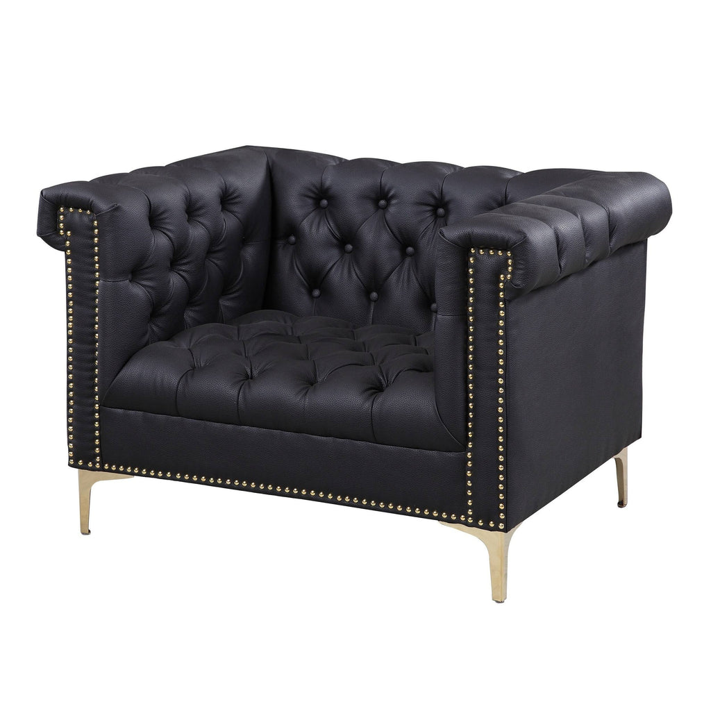 Black PU Leather Button Tufted Club Chair Y936548