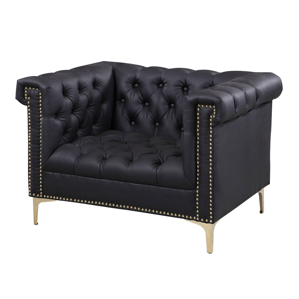 Black PU Leather Button Tufted Club Chair Y936548