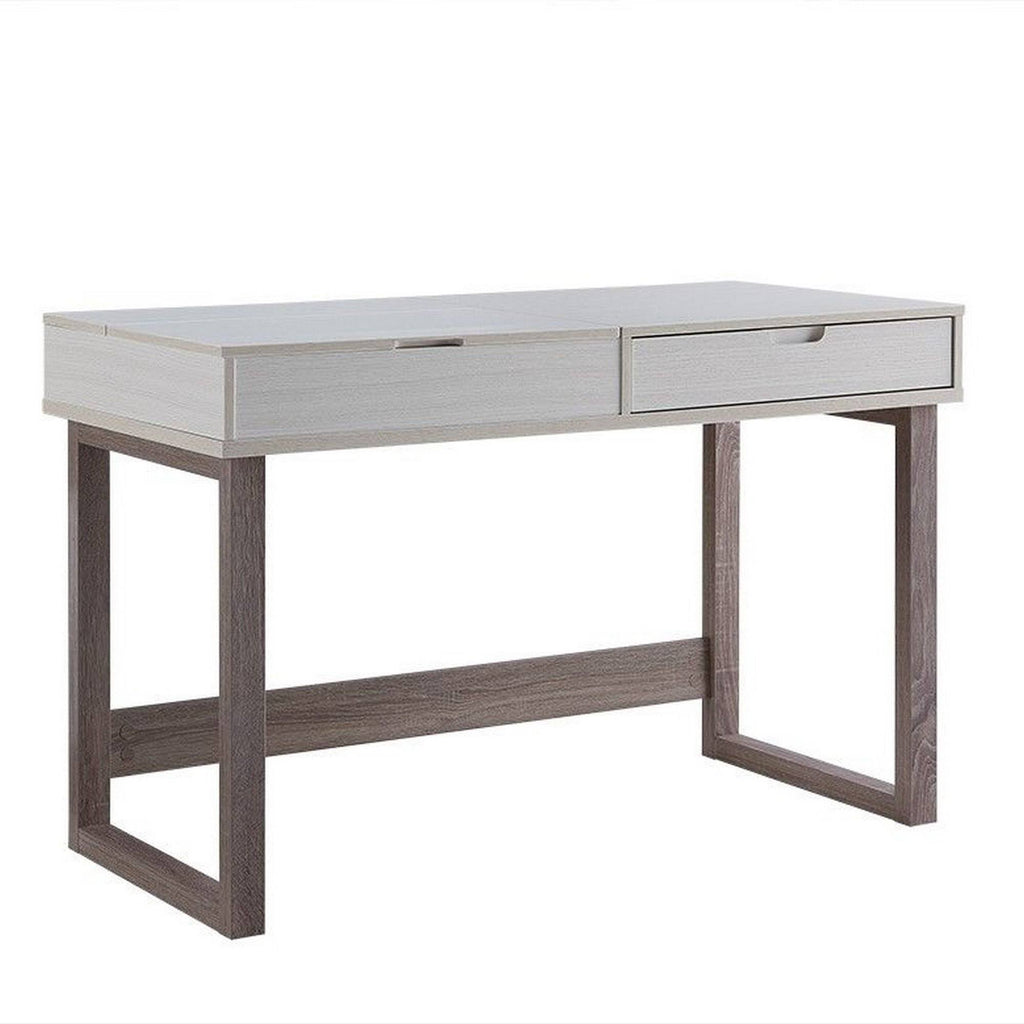 Ivory and Brown 2 Drawer Wooden Desk with Sled Base G579