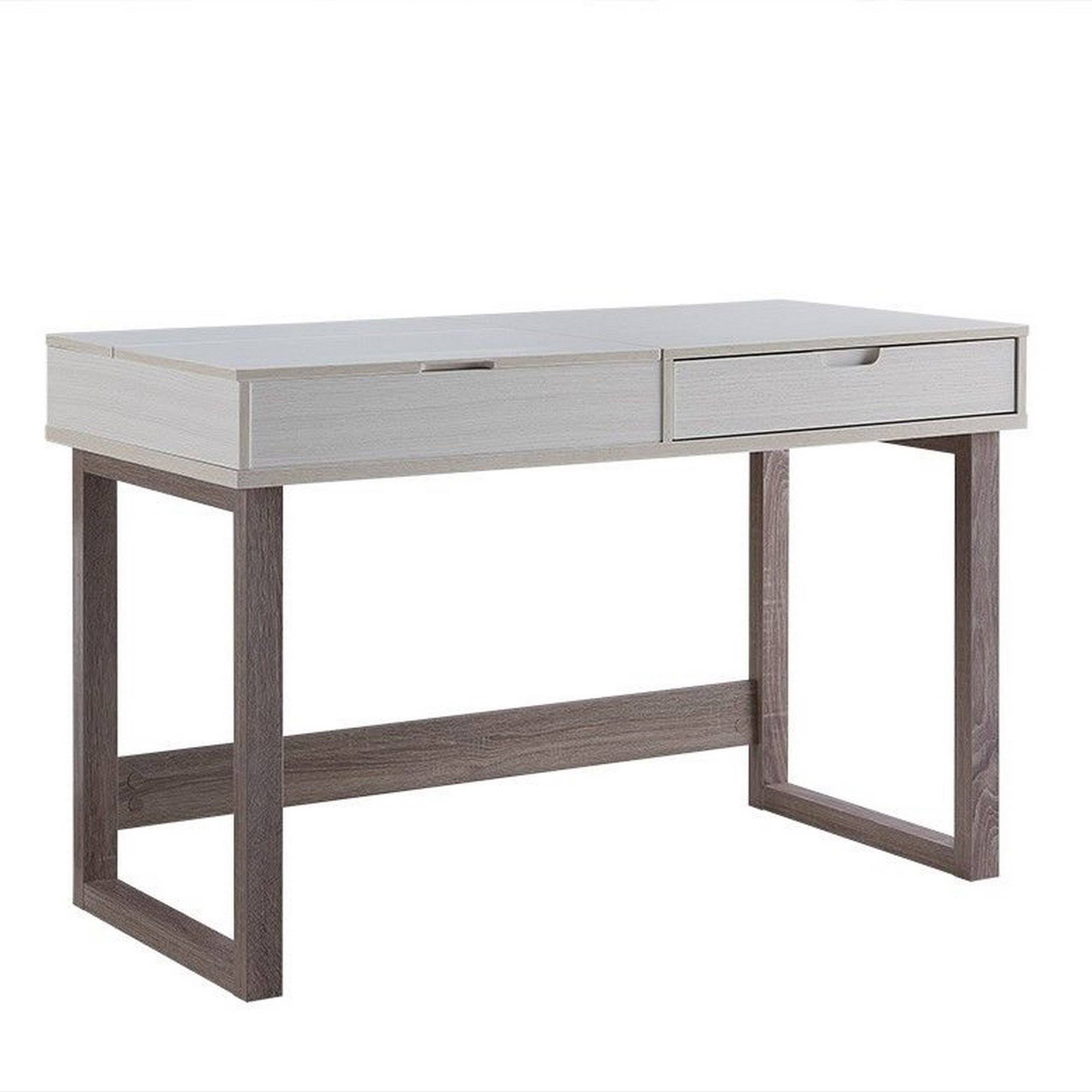 Ivory and Brown 2 Drawer Wooden Desk with Sled Base G579