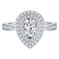 Pear Cut Moissanite Pave Set Engagement Ring In 18K White Gold Plating Over Silver G6538