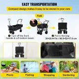 Collapsible Wagon Cart Black with Removable Canopy Oxford Cloth C93889