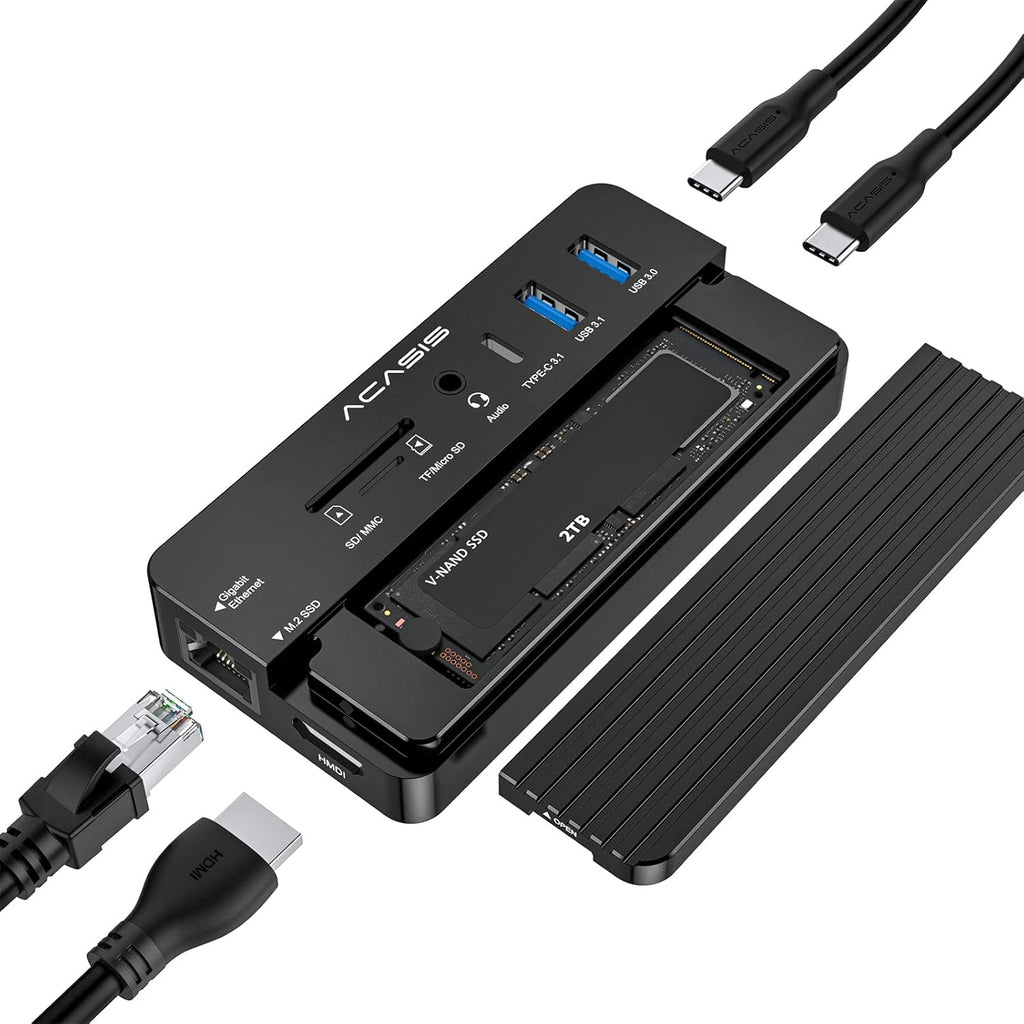 10-in-1 USB-C Docking Station with M.2 NVME and SATA SSD Enclosure HDMI 100W PD Black U70554