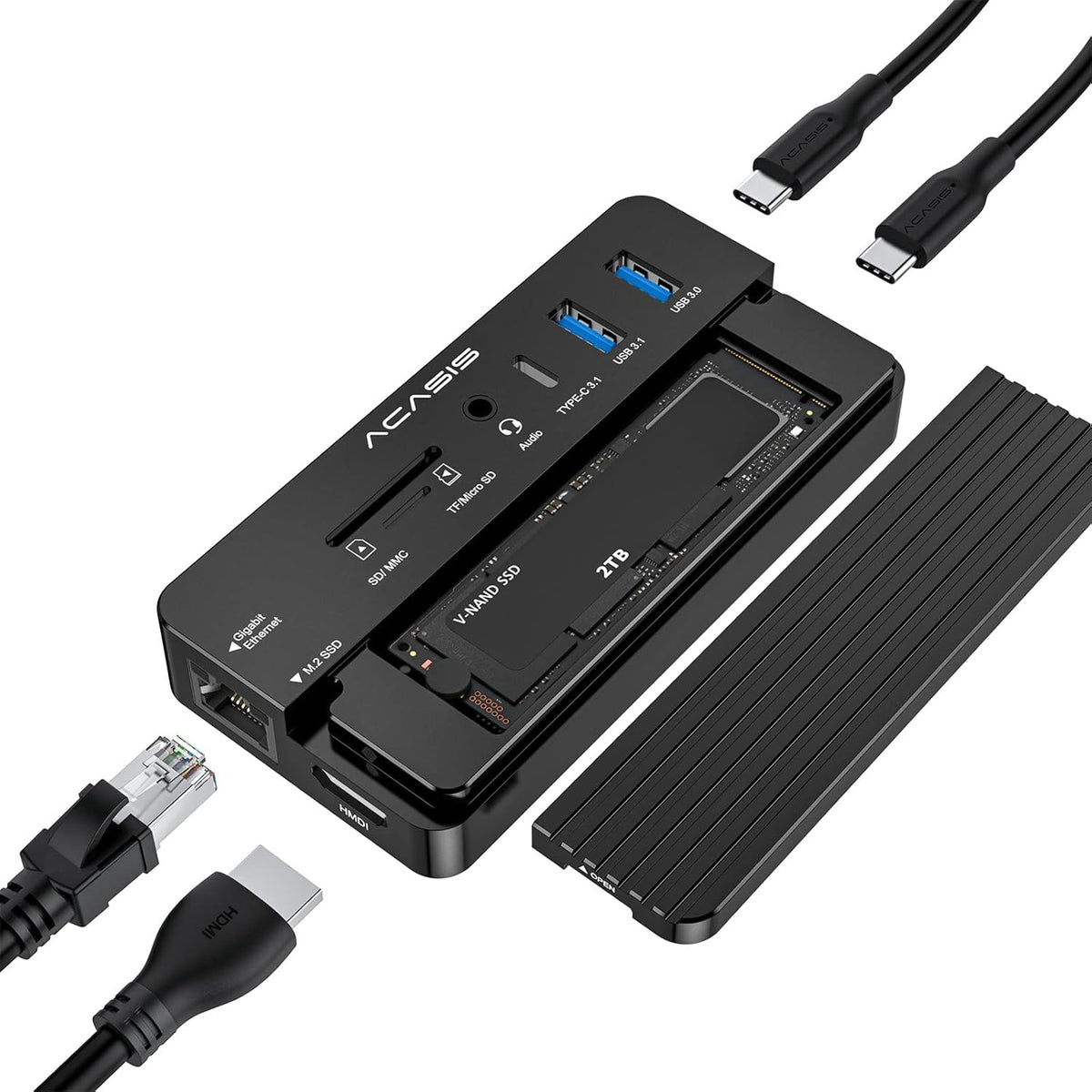 10-in-1 USB-C Docking Station with M.2 NVME and SATA SSD Enclosure HDMI 100W PD Black U70554