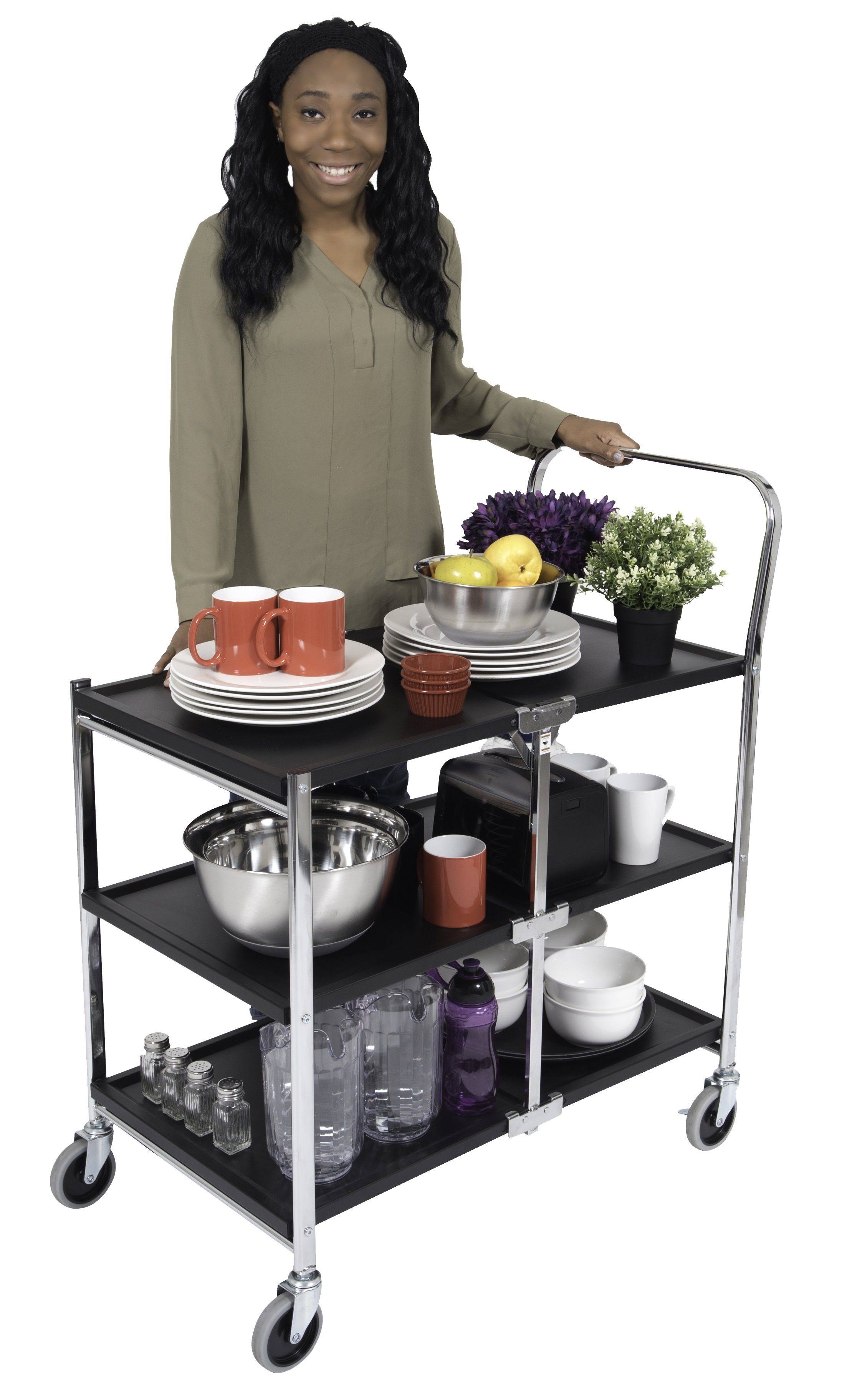 Black 3 Shelf Collapsible Metal Utility Cart Q955