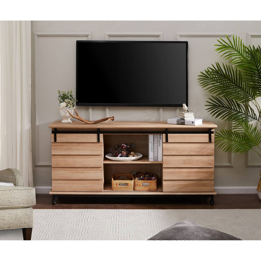 Oak Sliding Barn Door TV Stand Storage Cabinet L9271