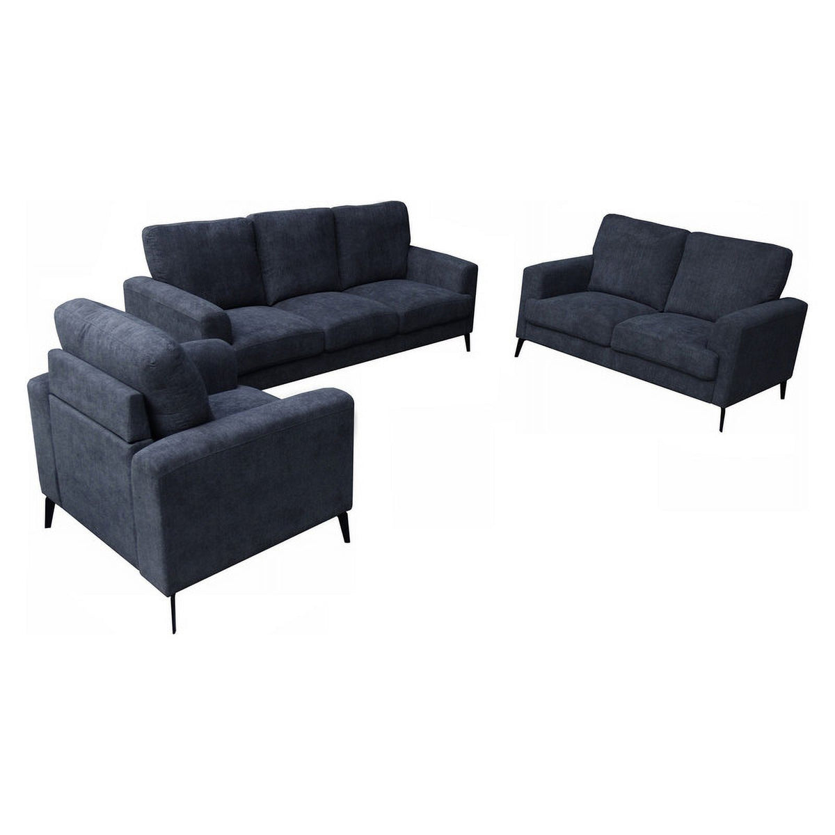 Black Chenille Sofa Loveseat Chair Set V667