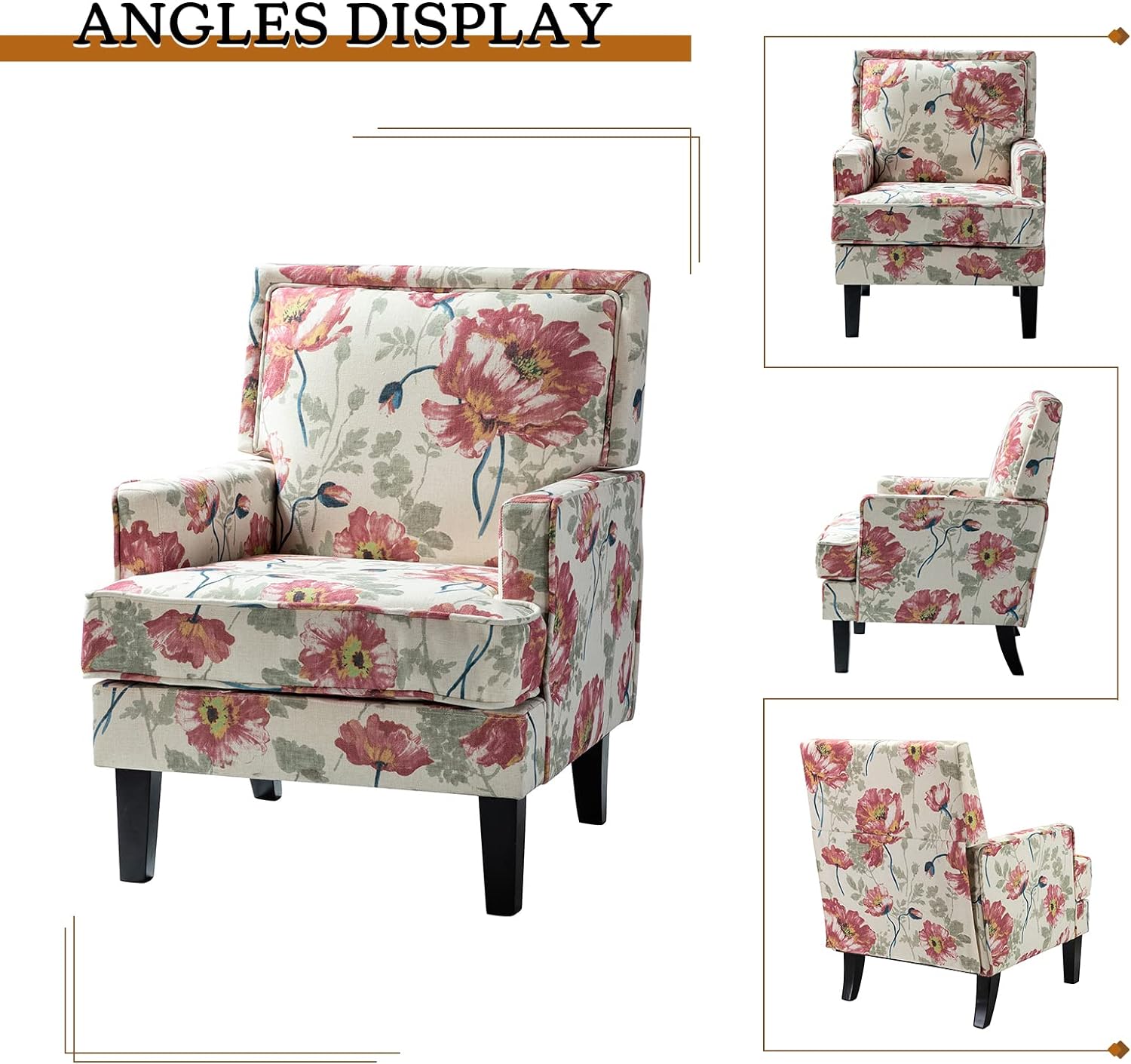 Red Fabric Club Chair Set Of 2 with Rubber Wood Legs A28274