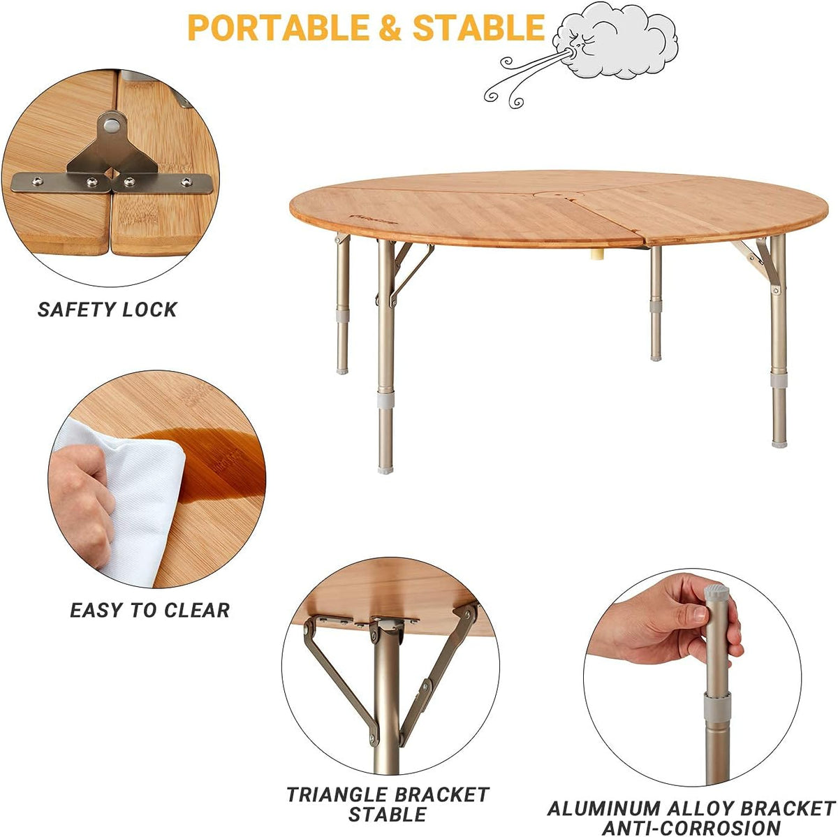 Bamboo Round Folding Table with Carry Bag J711446