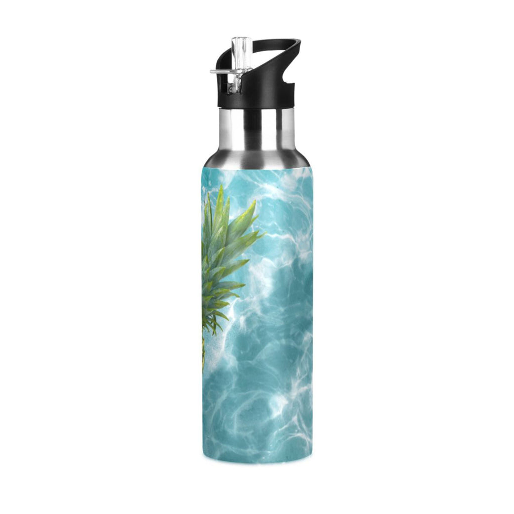 Yellow Pineapple on Blue Water Insulated Stainless Steel Water Bottle with Straw Lid 20 oz S6001