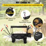 Collapsible Wagon Cart Black with Removable Canopy Oxford Cloth C93889