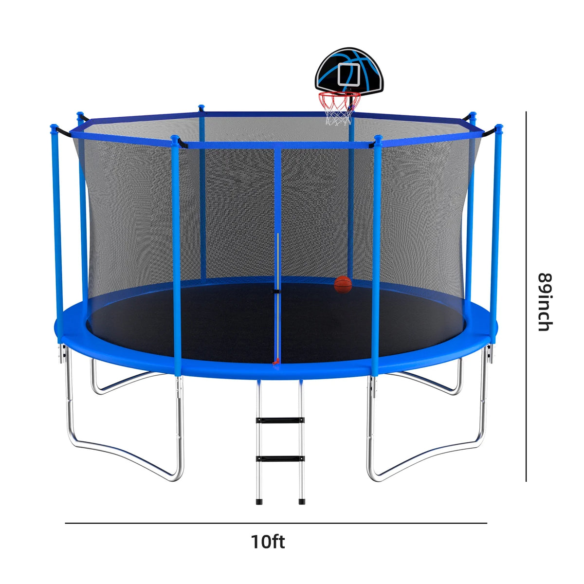 10 Feet Blue Outdoor Trampoline with Basketball Hoop and Safety Enclosure U572