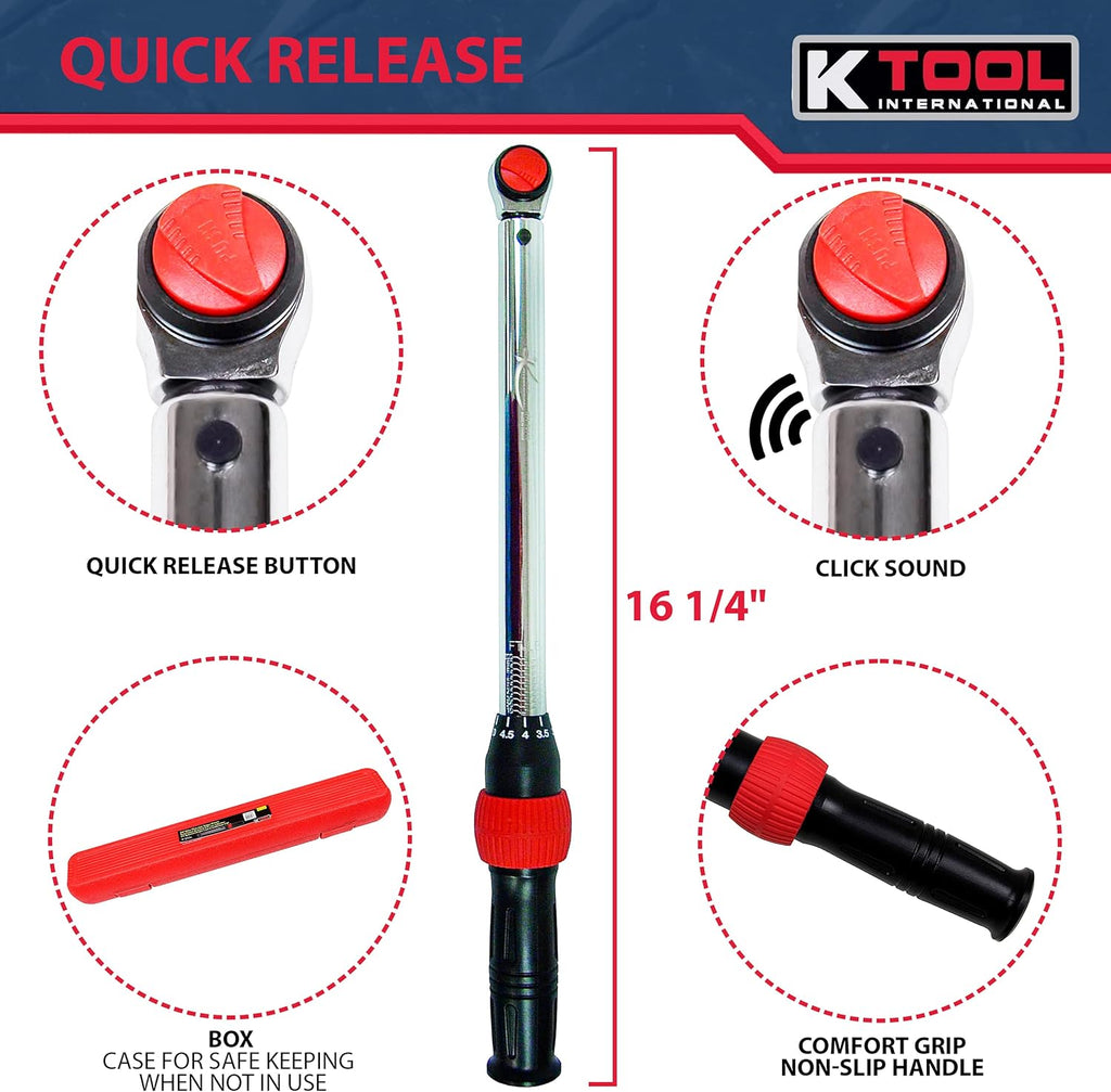 3/8 Drive Click Style Long Torque Wrench, 10-100 feet/lbs. Capacity, 16-1/4 Long E1606