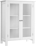 Storage Cabinet with 2 Adjustable Shelves, Transparent Glass Doors, Matte White K67432