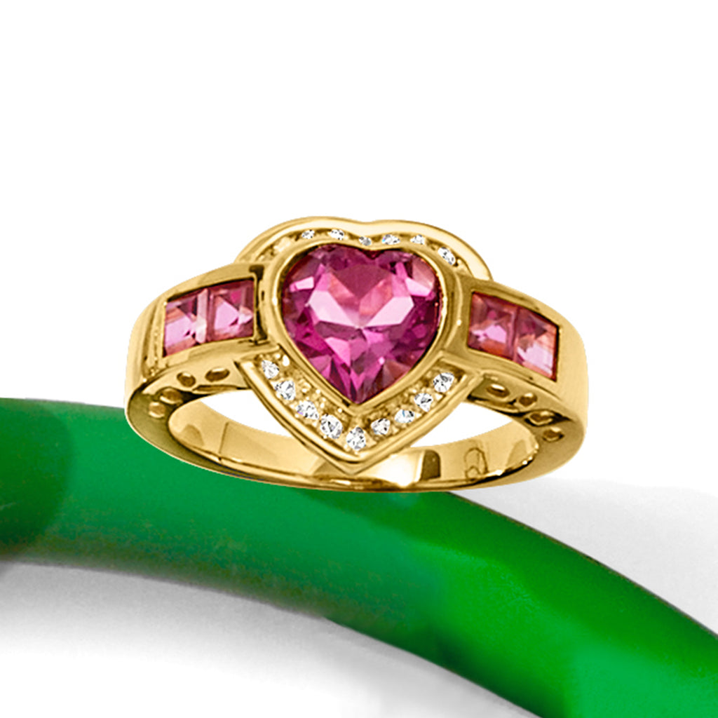 Pink Topaz and Diamond Heart Ring in 18kt Gold Over Sterling X506354