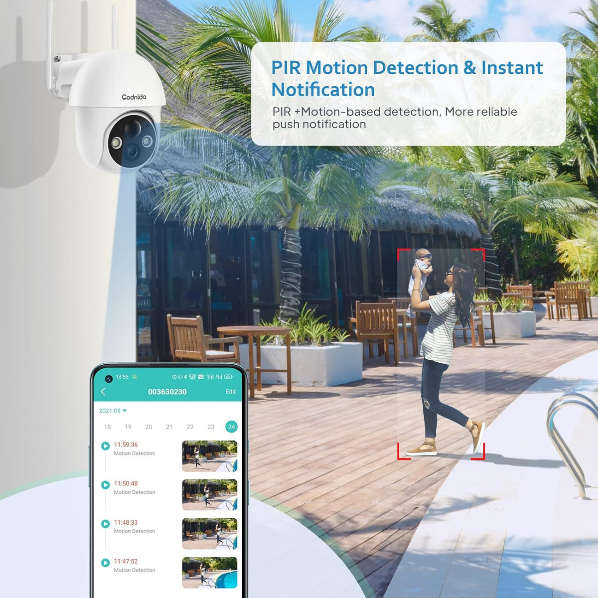 Solar Security Camera, 1080P Pan-Tilt Wireless WiFi Outdoor Battery Powered Surveillance Camera with Night Vision, 2-Way Audio, Motion Detection, SD Card & Cloud Storage P712