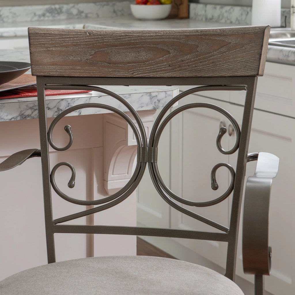 25" Metal Swivel Counter Stool with Arms, Gray Wash/Silver G777991