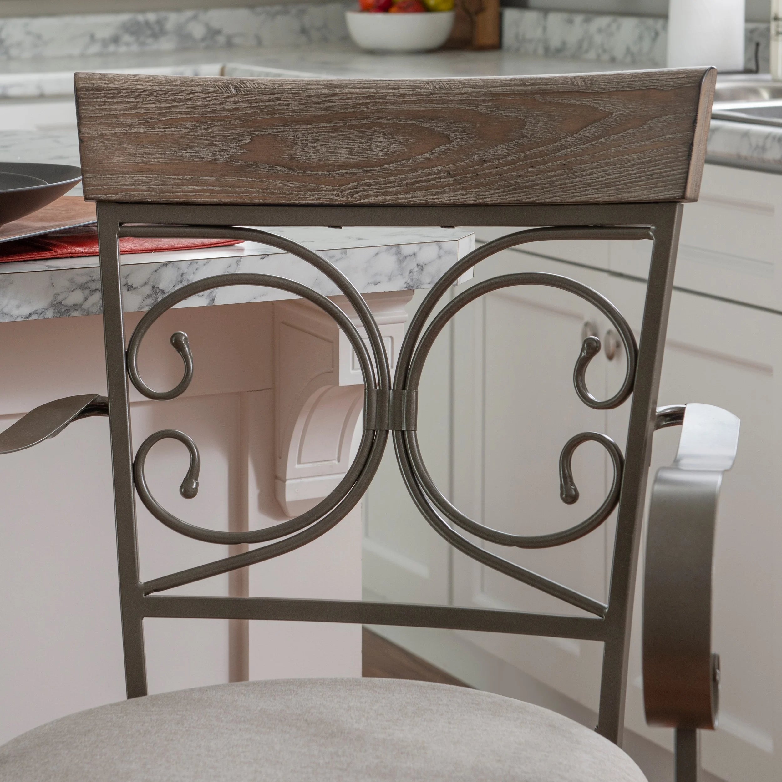 25" Metal Swivel Counter Stool with Arms, Gray Wash/Silver G777991