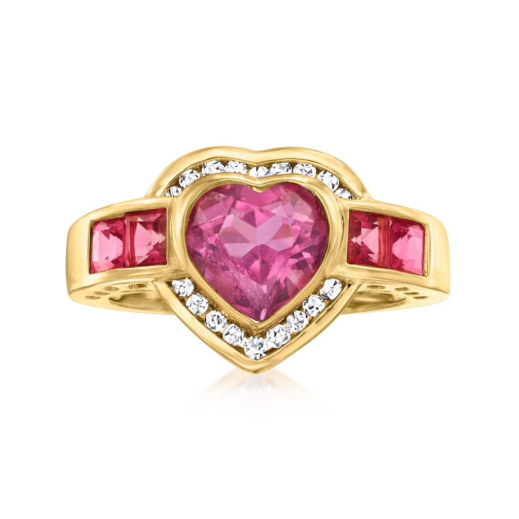 Pink Topaz and Diamond Heart Ring in 18kt Gold Over Sterling X506354