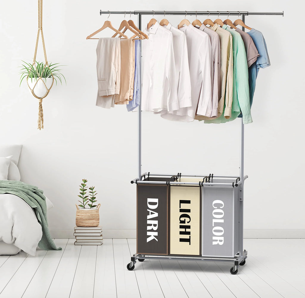 Garment Rack with 3 Bag Laundry Sorter Q583008