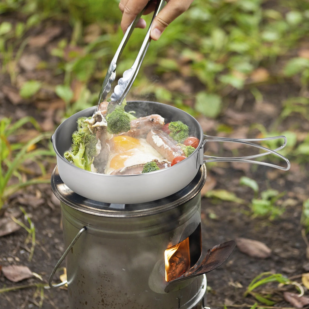 2pcs Stainless Steel Camping Cookware Set with Mesh Carry Bag Z9659