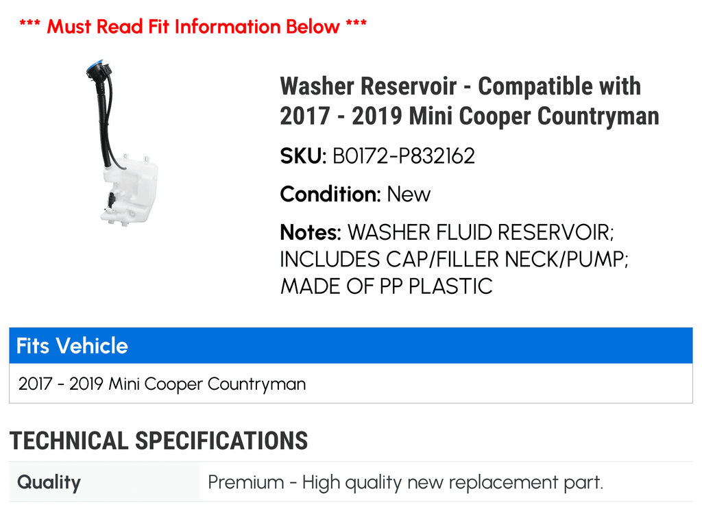 Washer Reservoir U8618