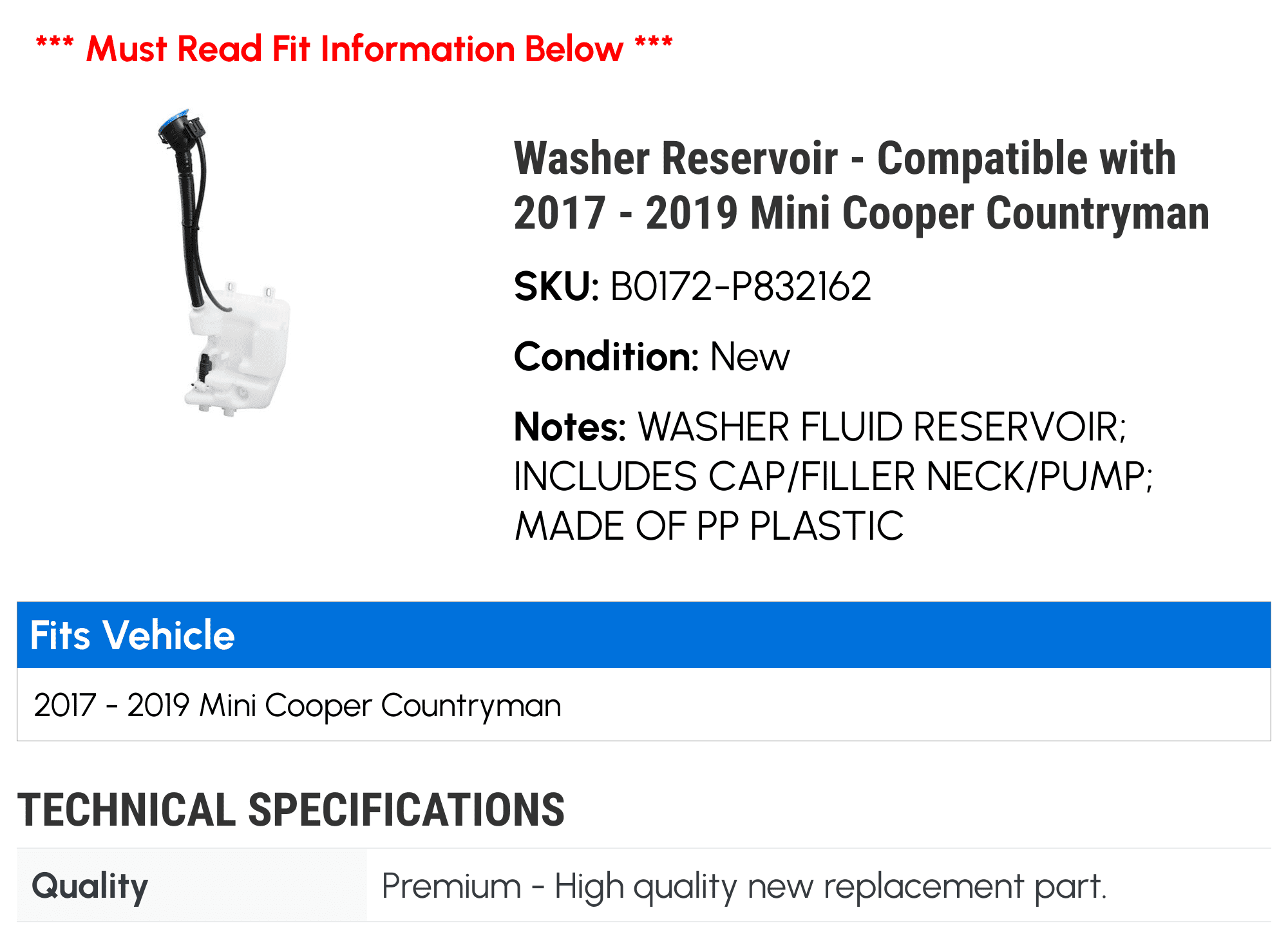 Washer Reservoir U8618