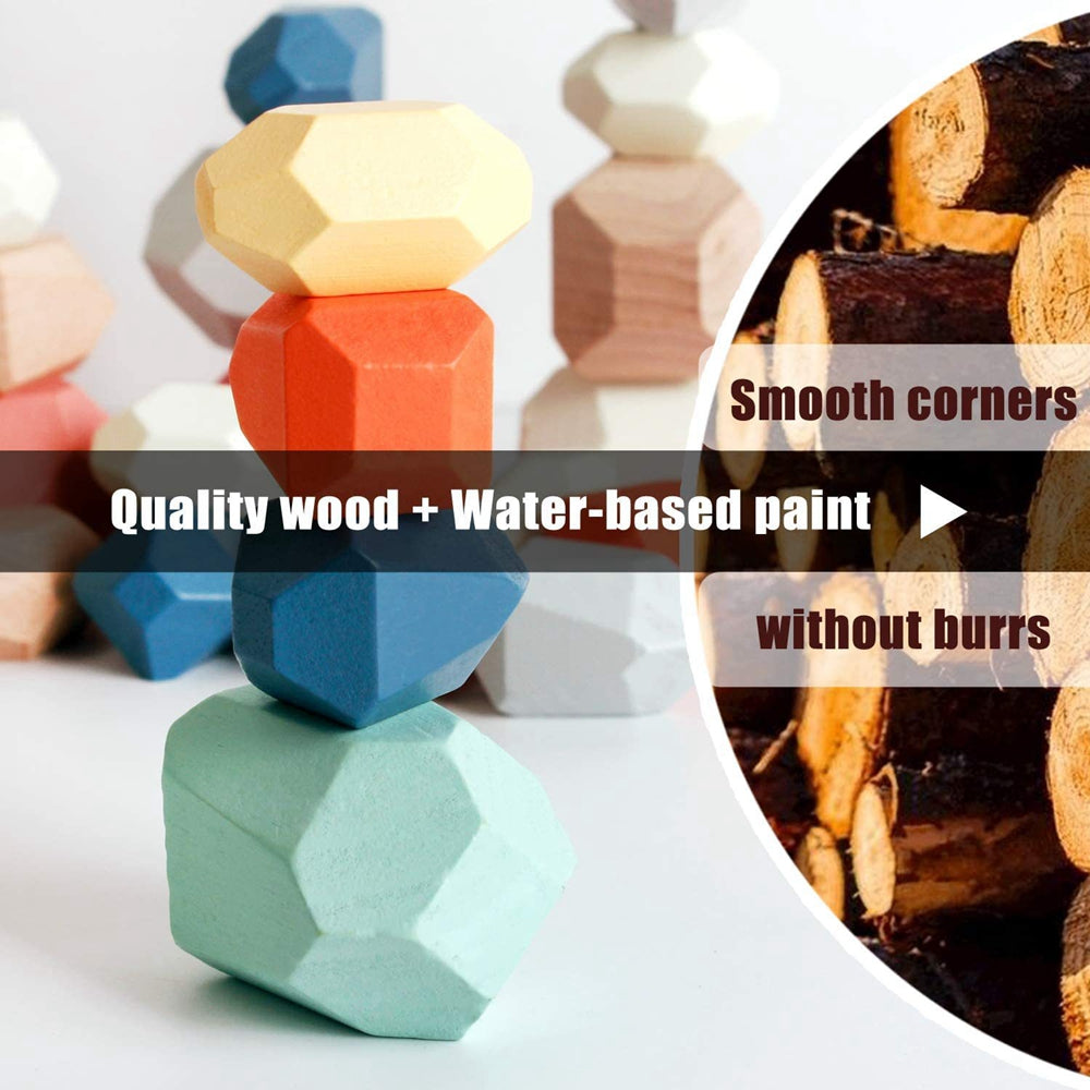 36pcs Wooden Colorful Stone Toy Stacking Building Educational Toy for Toddler K25919