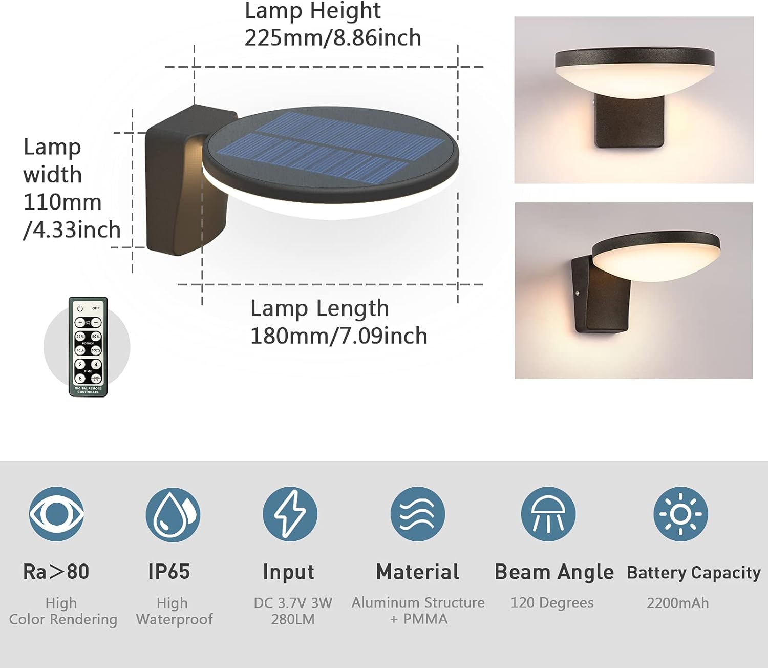 Solar Wall Light LED Outdoor Sconce Exterior Wall Lamp IP65 Waterproof P179731