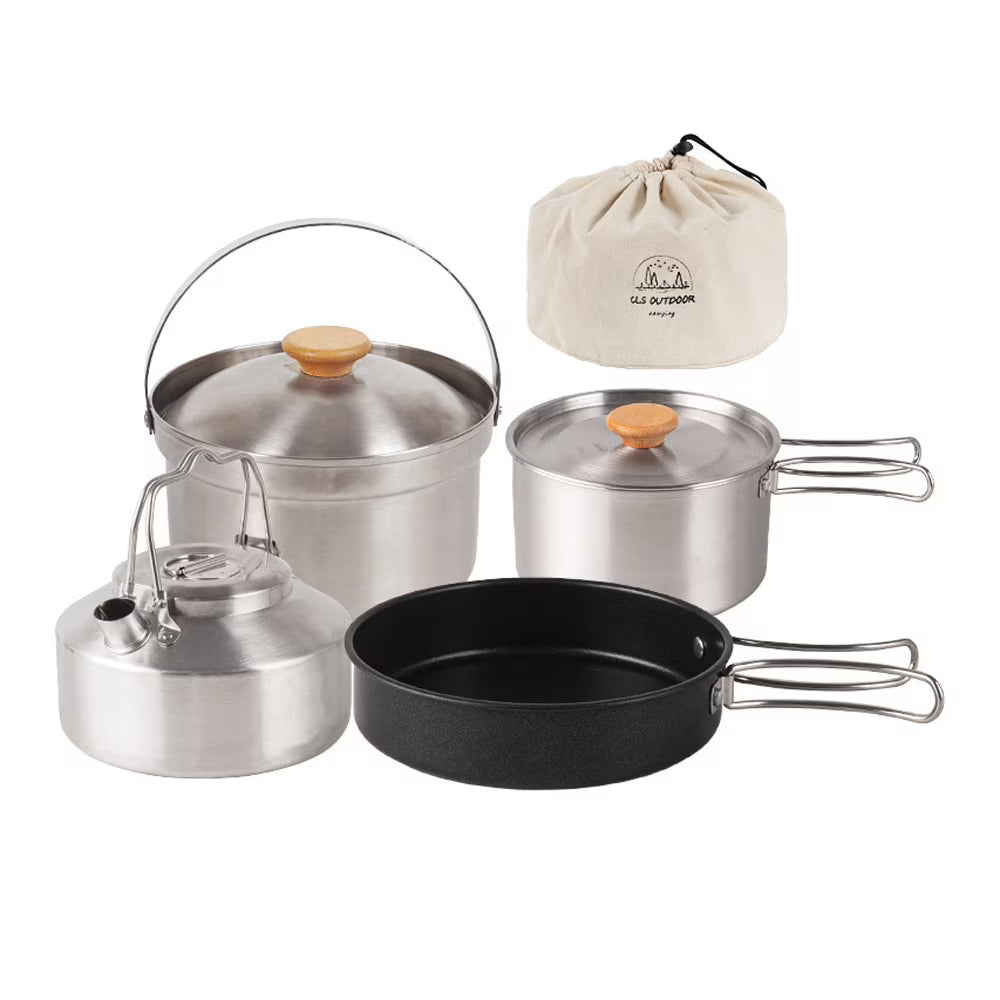 Stainless Steel Camping Cookware Set with Pot Frying Pan Kettle D9996