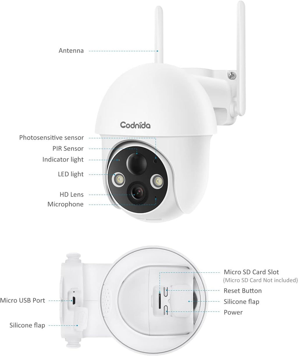 Solar Security Camera, 1080P Pan-Tilt Wireless WiFi Outdoor Battery Powered Surveillance Camera with Night Vision, 2-Way Audio, Motion Detection, SD Card & Cloud Storage P712