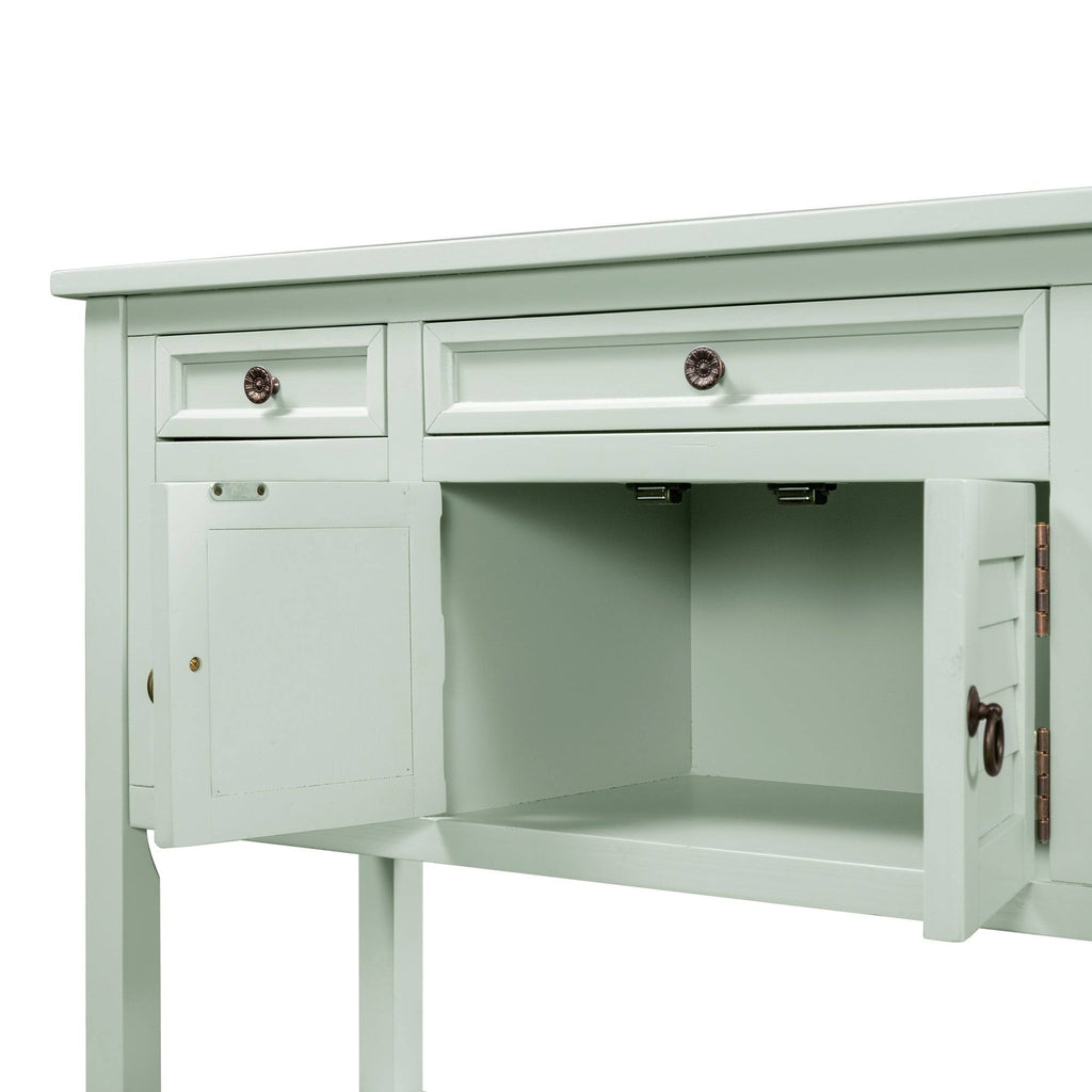 Light Blue Pine Console Table with 7 Drawers and 1 Cabinet and 1 Shelf Y484