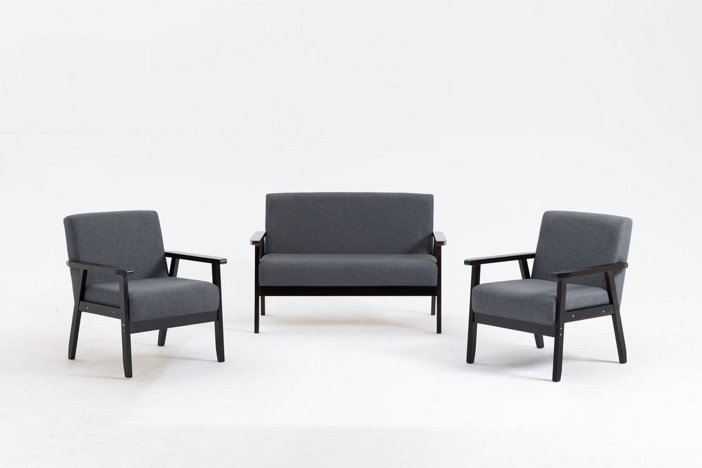 Espresso Dark Gray Linen Fabric Loveseat and 2 Chair Set R794792